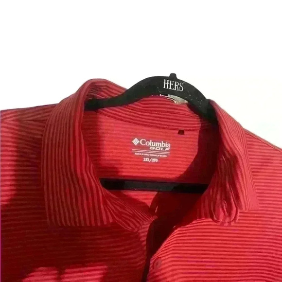 MENS COLUMBIA GOLF POLO SHIRT SHORT SLEEVE red Stripe - Picture 1 of 4
